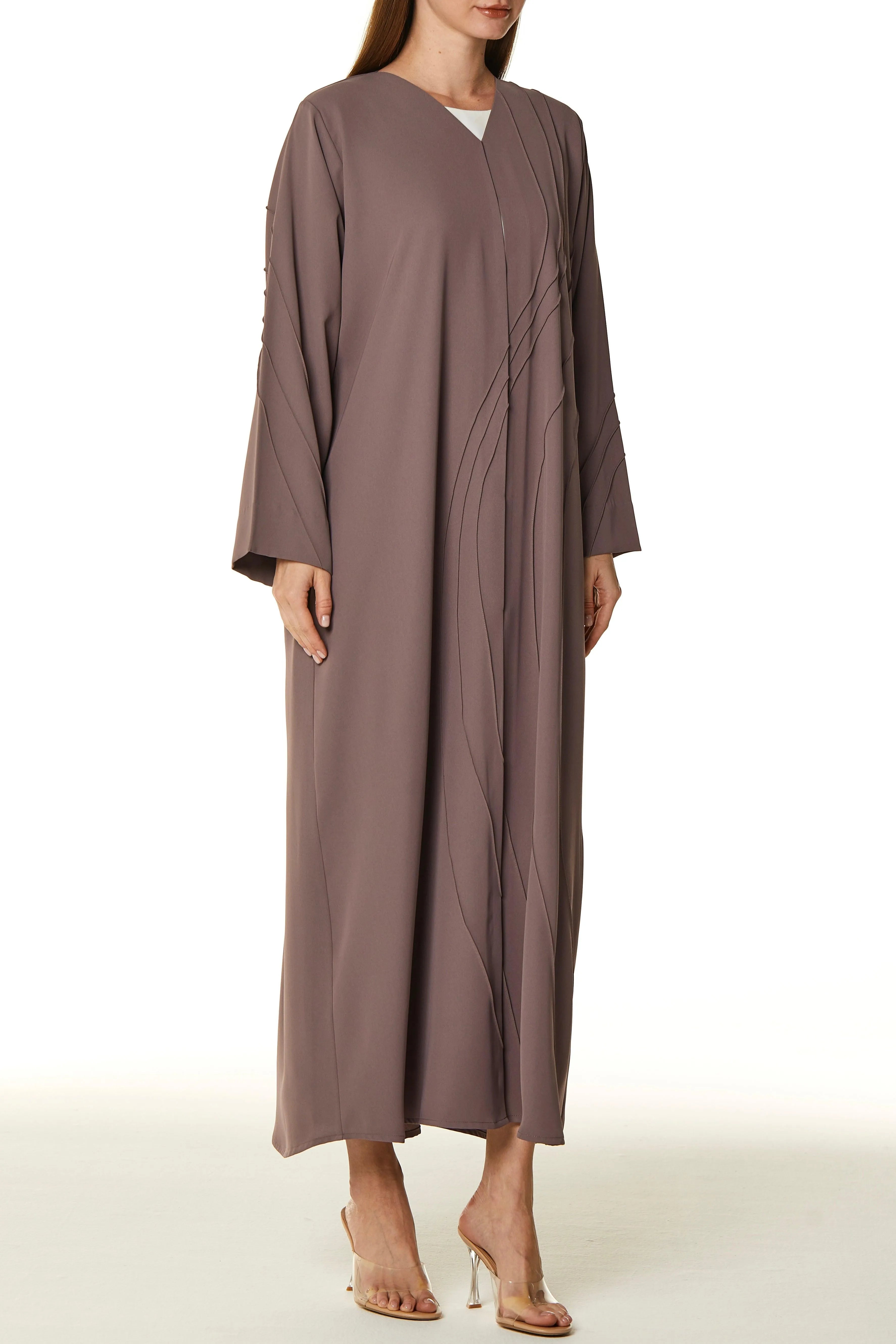 Pink Layan Crepe Abaya with Asymmetric Pintucks - Posh Abaya