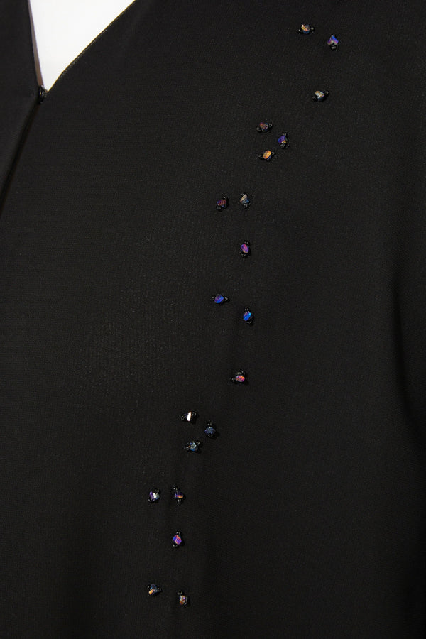 Black Lily Chiffon with Shiny Scattered Beadwork - Posh Abaya