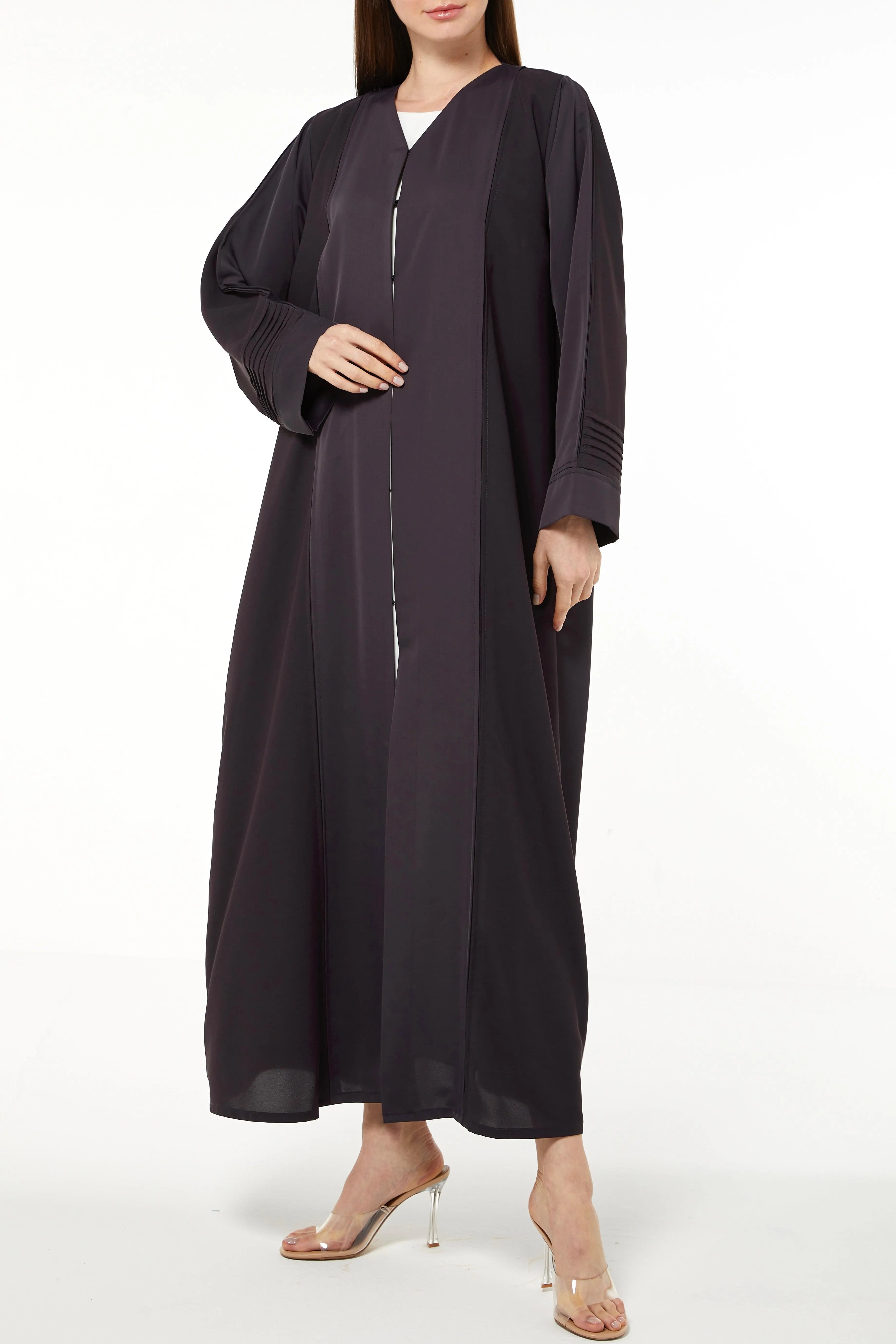 Purple Cool Crepe Abaya with Pleats on Sleeves - Posh Abaya