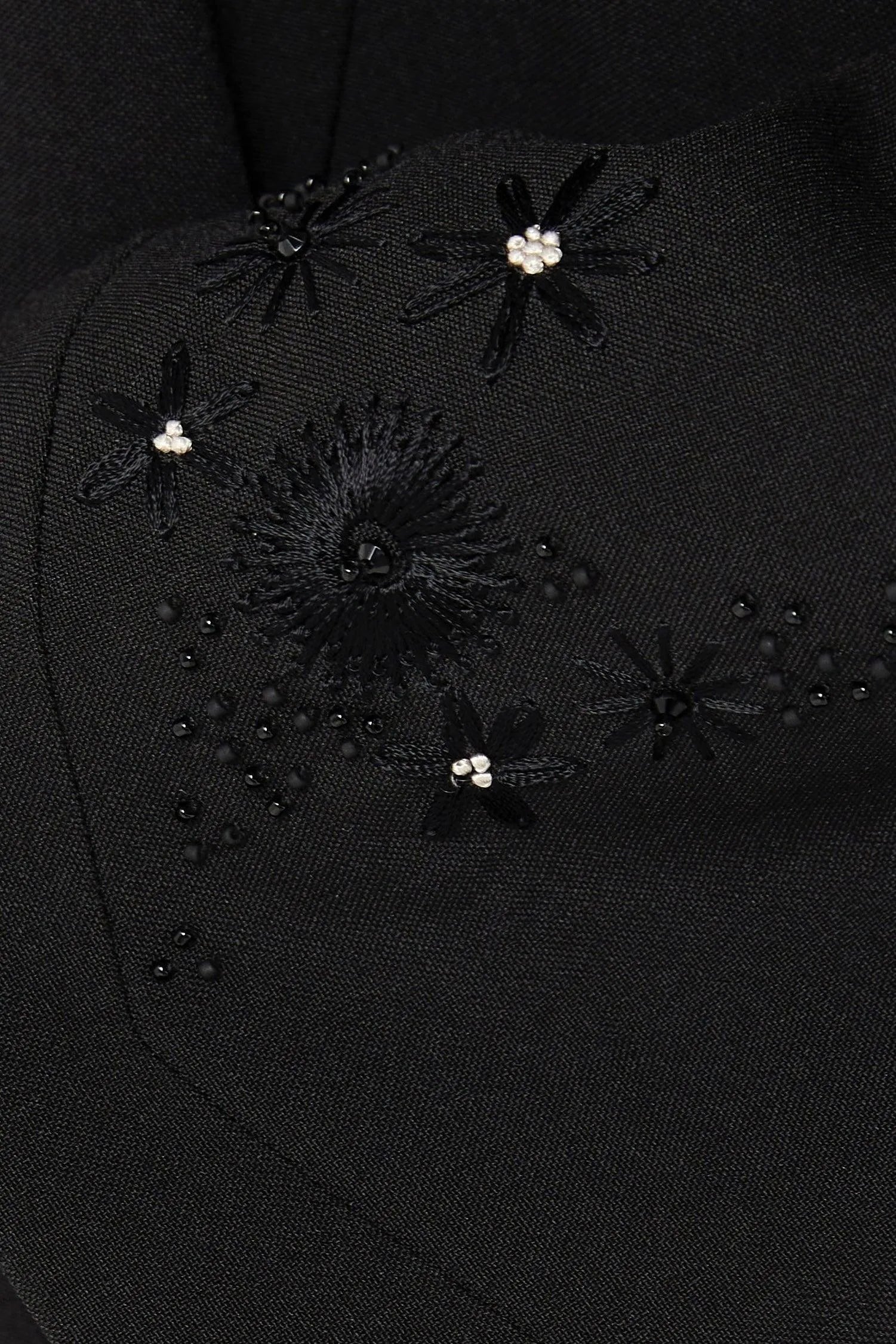 Black Kadi Crepe with Bead and Thread Work on Sides - Posh Abaya