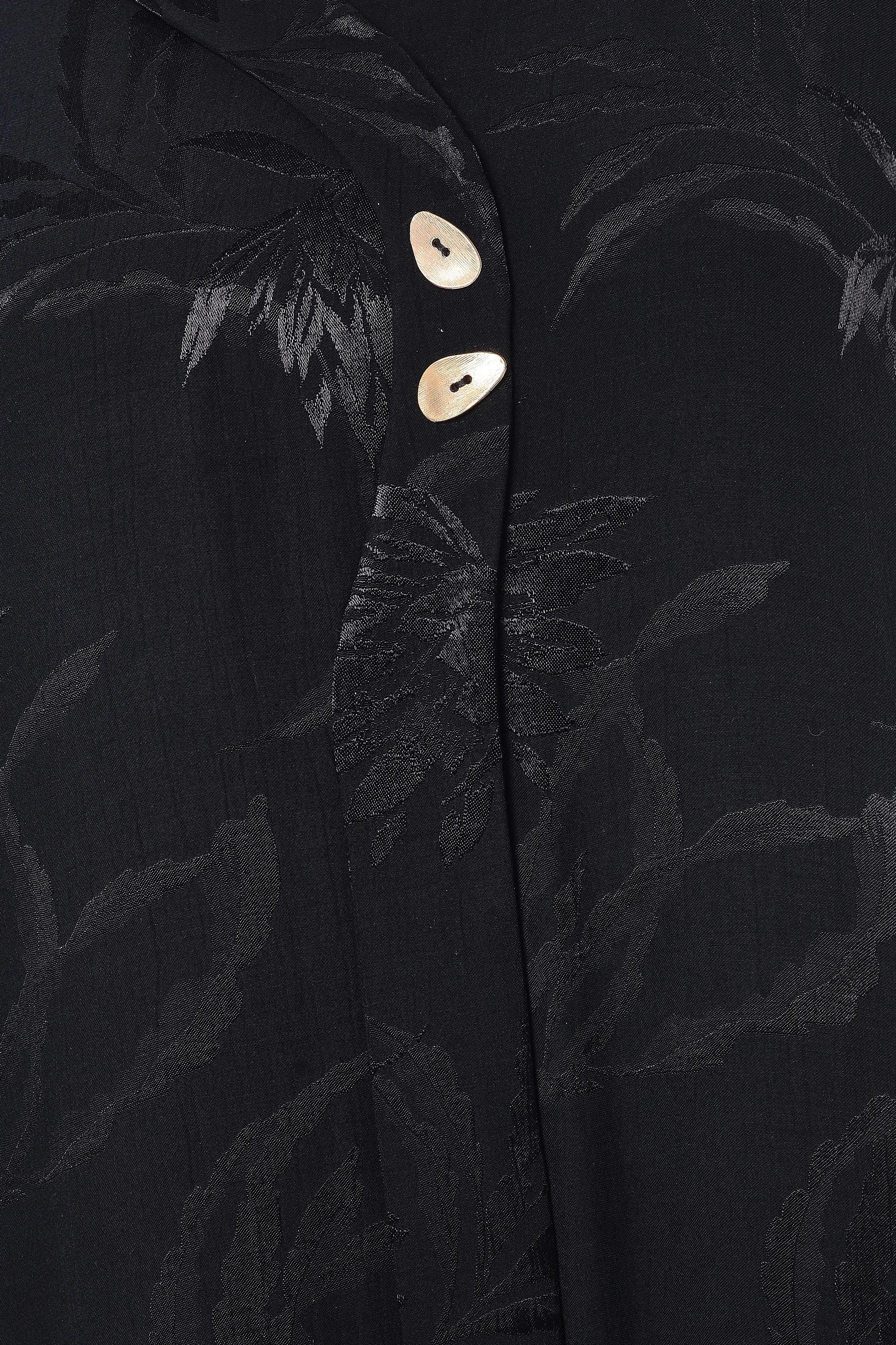 Black Flora Cupro Abaya with Front Overlap Detail - Posh Abaya