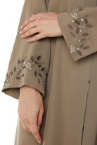 Beige Tokyo Crepe with Floral Embroidery - Posh Abaya