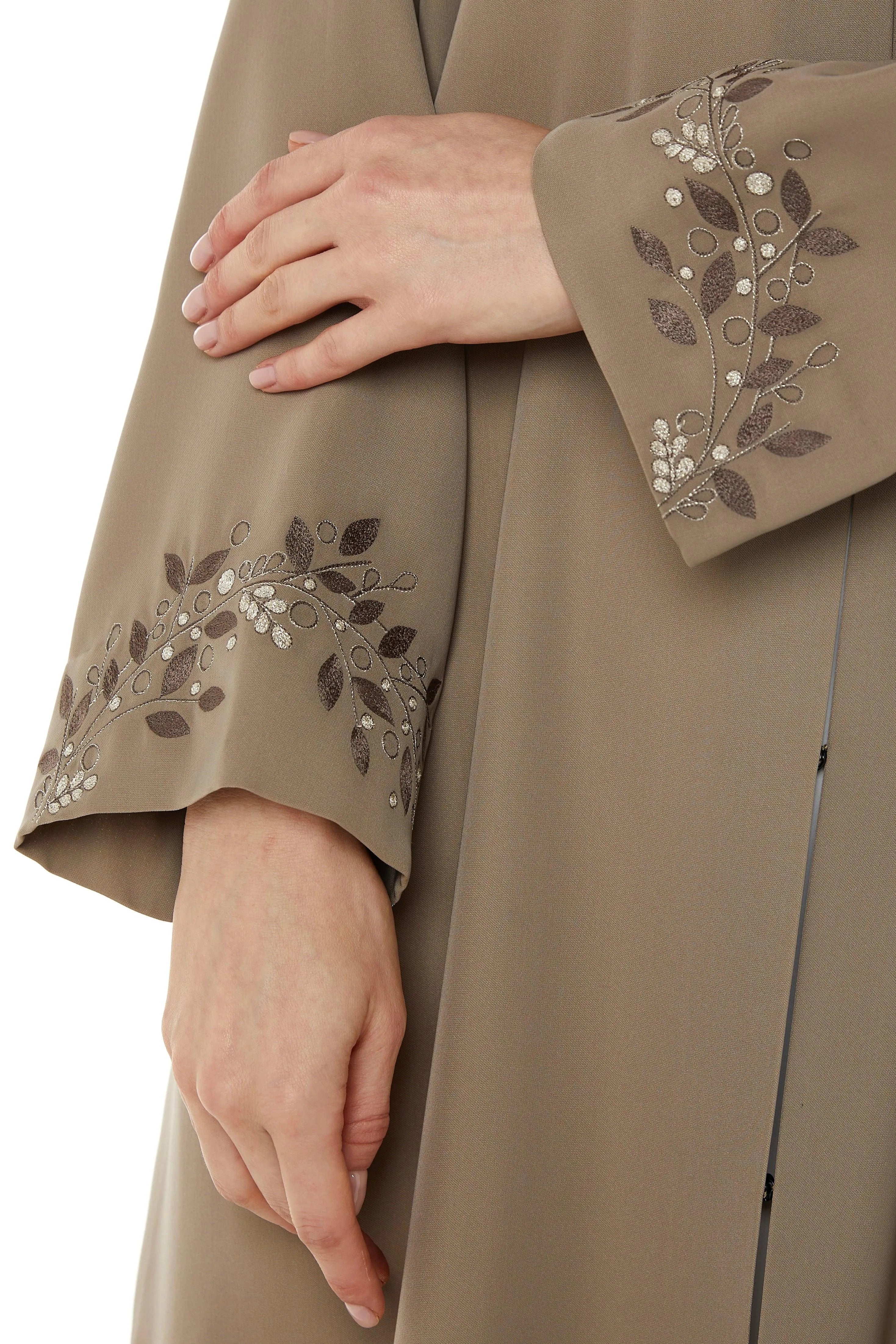 Beige Tokyo Crepe with Floral Embroidery - Posh Abaya