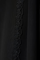 Black Lily Chiffon Abaya with Front Lace and Beadwork - Posh Abaya