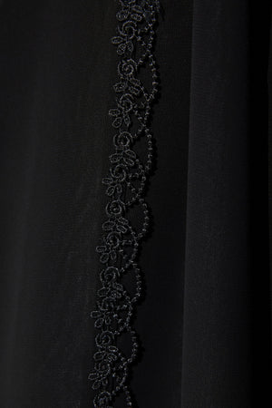 Black Lily Chiffon Custom Abaya with Front Lace and Beadwork