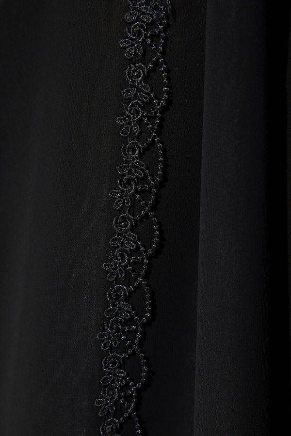 Black Lily Chiffon Custom Abaya with Front Lace and Beadwork