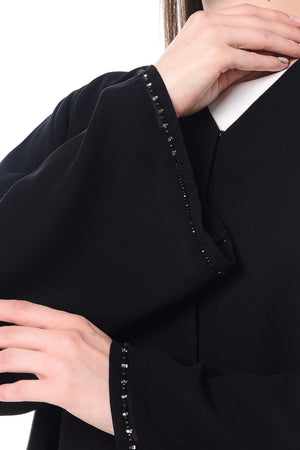 Black Khalifa Chiffon Custom Abaya with Hand-Beaded Details