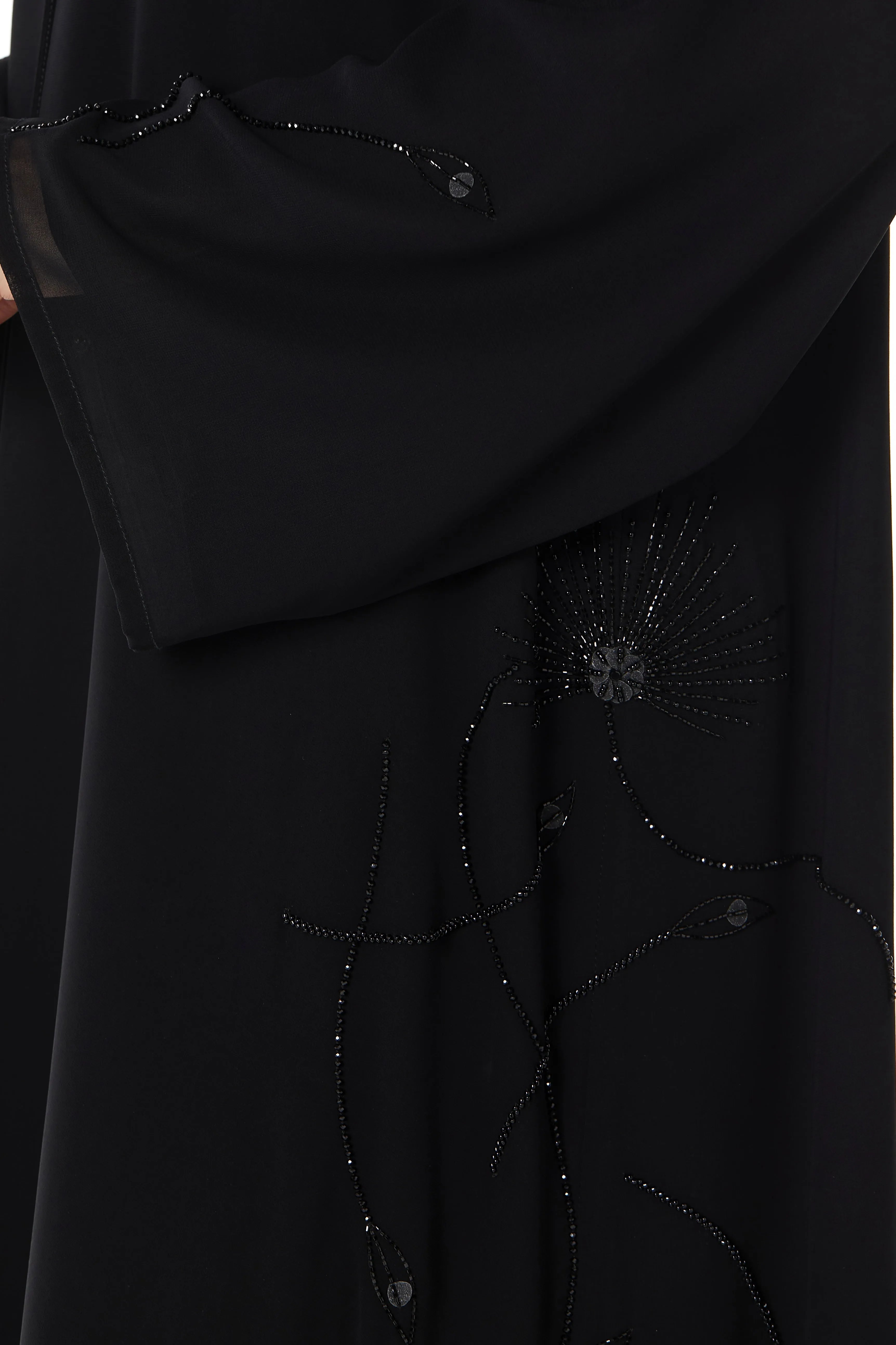 Beaded Bloom Black Abaya - Posh Abaya