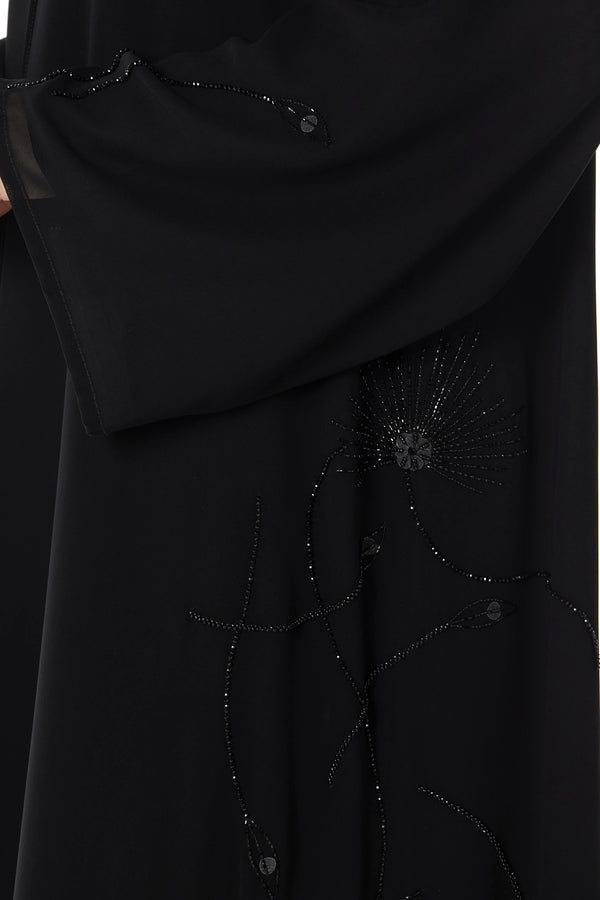 Beaded Bloom Black Custom Abaya