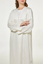White Eliza Fukro Abaya with Abstract Artistry - Posh Abaya