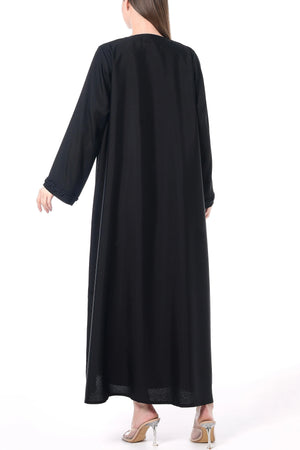 Black Sana Crepe Abaya with Front Loop Detail - Posh Abaya