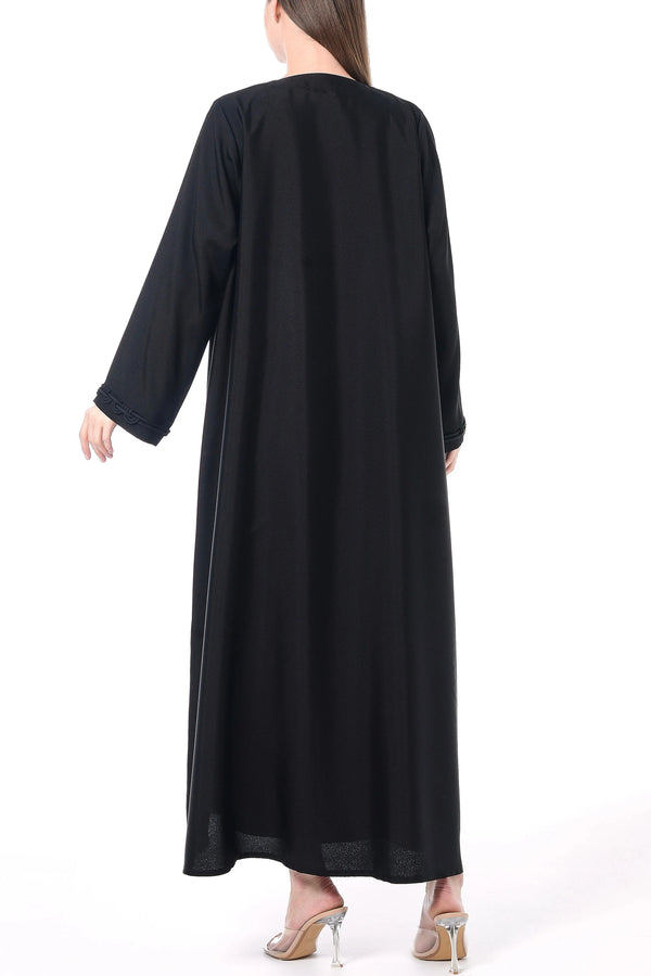 Black Sana Crepe Abaya with Front Loop Detail - Posh Abaya