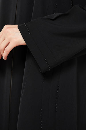 Black Tiana Crepe Custom Abaya with Front Beaded Pintuck