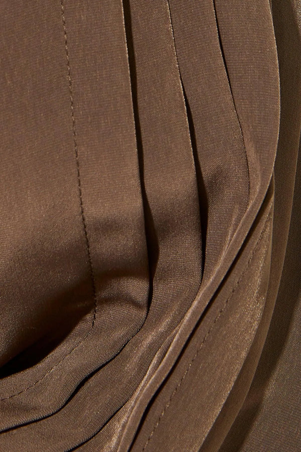 Brown Pearl Suede Abaya with Pleat Sleeve - Posh Abaya