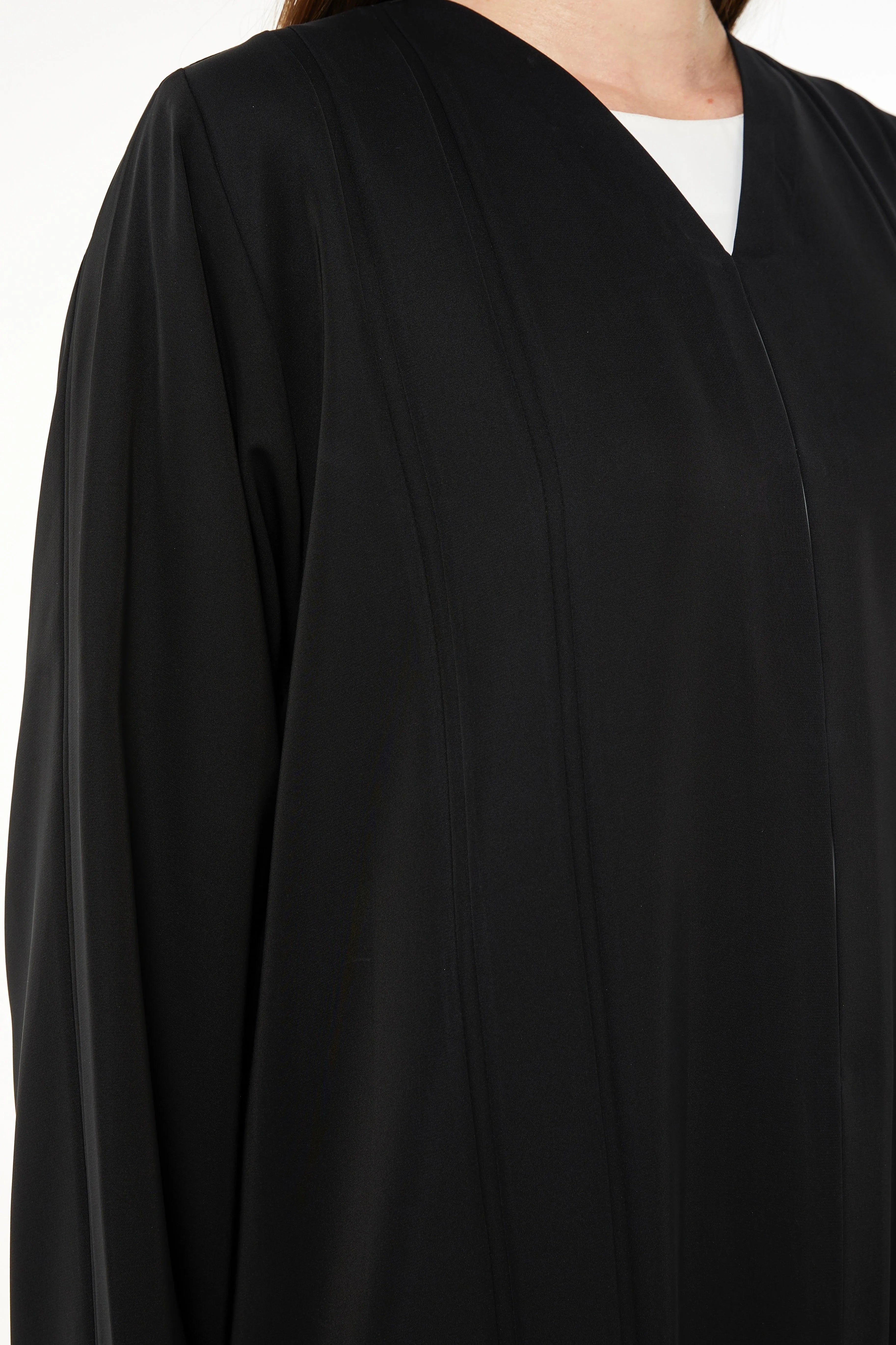 Black Mario Crepe Abaya with Front Pleat - Posh Abaya