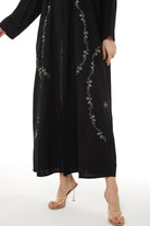 Black Acacia Crepe Abaya with Embroidered Front Cuts - Posh Abaya
