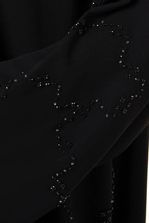 Black Malika Chiffon Custom Abaya with Front Beadwork Detail