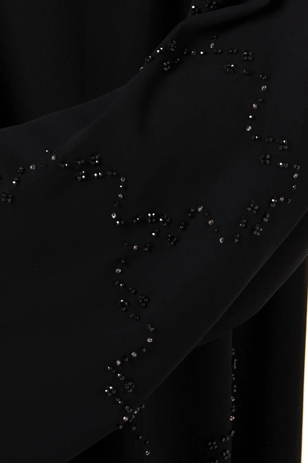 Black Malika Chiffon Custom Abaya with Front Beadwork Detail
