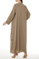 Beige Tokyo Crepe with Floral Embroidery - Posh Abaya
