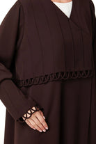 Brown Lavender Crepe Abaya with Front Overlap Loop Details - Posh Abaya