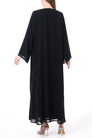 Black Khalifa Chiffon Custom Abaya with Hand-Beaded Details
