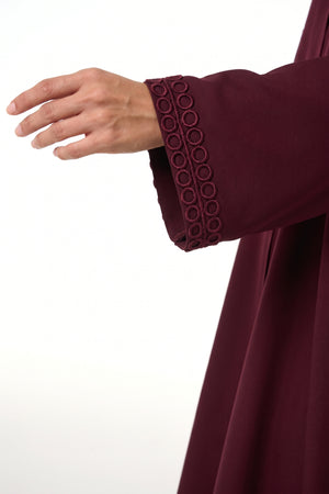Maroon Layan Crepe Abaya, Lace Detail