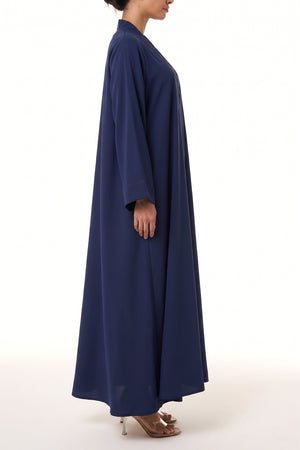 Blue Atlas Crepe Abaya, Lace Detail