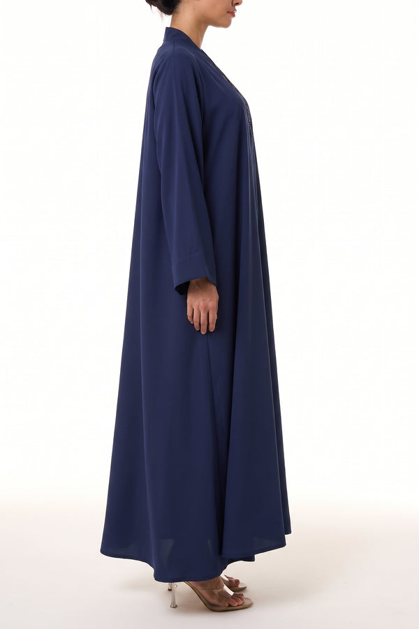 Blue Atlas Crepe Abaya, Lace Detail
