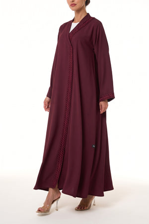 Maroon Layan Crepe Abaya, Lace Detail