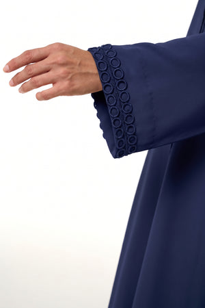 Blue Atlas Crepe Abaya, Lace Detail