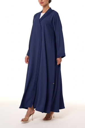 Blue Atlas Crepe Abaya, Lace Detail