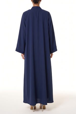 Blue Atlas Crepe Abaya, Lace Detail
