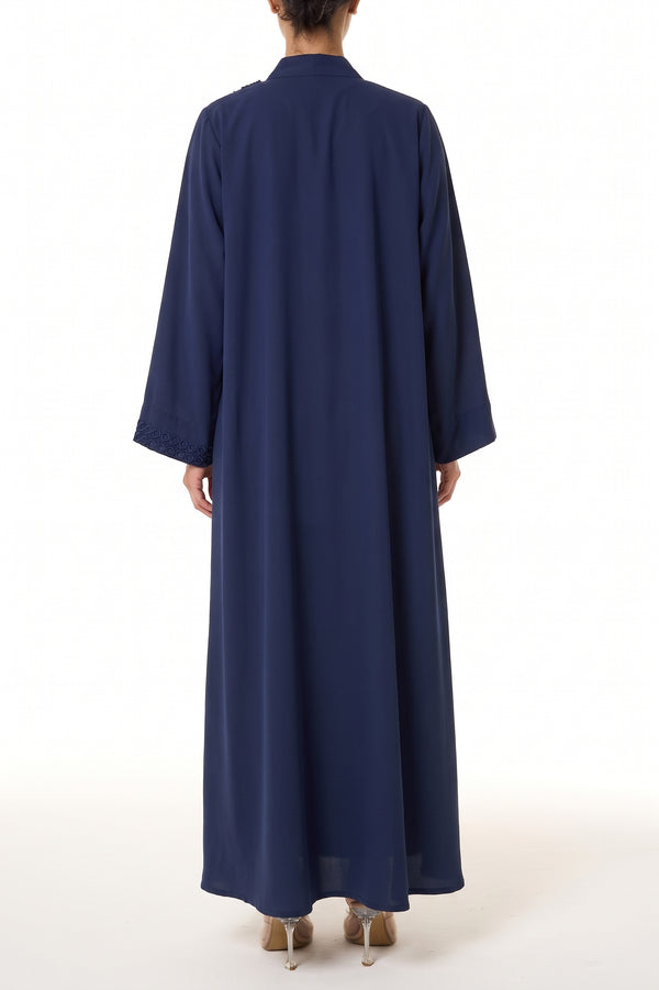 Blue Atlas Crepe Abaya, Lace Detail