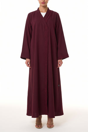 Maroon Layan Crepe Abaya, Lace Detail