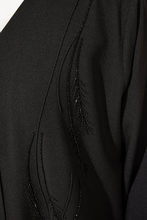 Black Classic Crepe Custom Abaya with Semi-Floral Beadwork