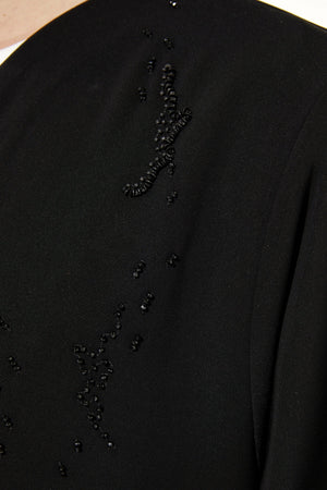 Black Milan Crepe Custom Abaya with Front Intricate Beadwork