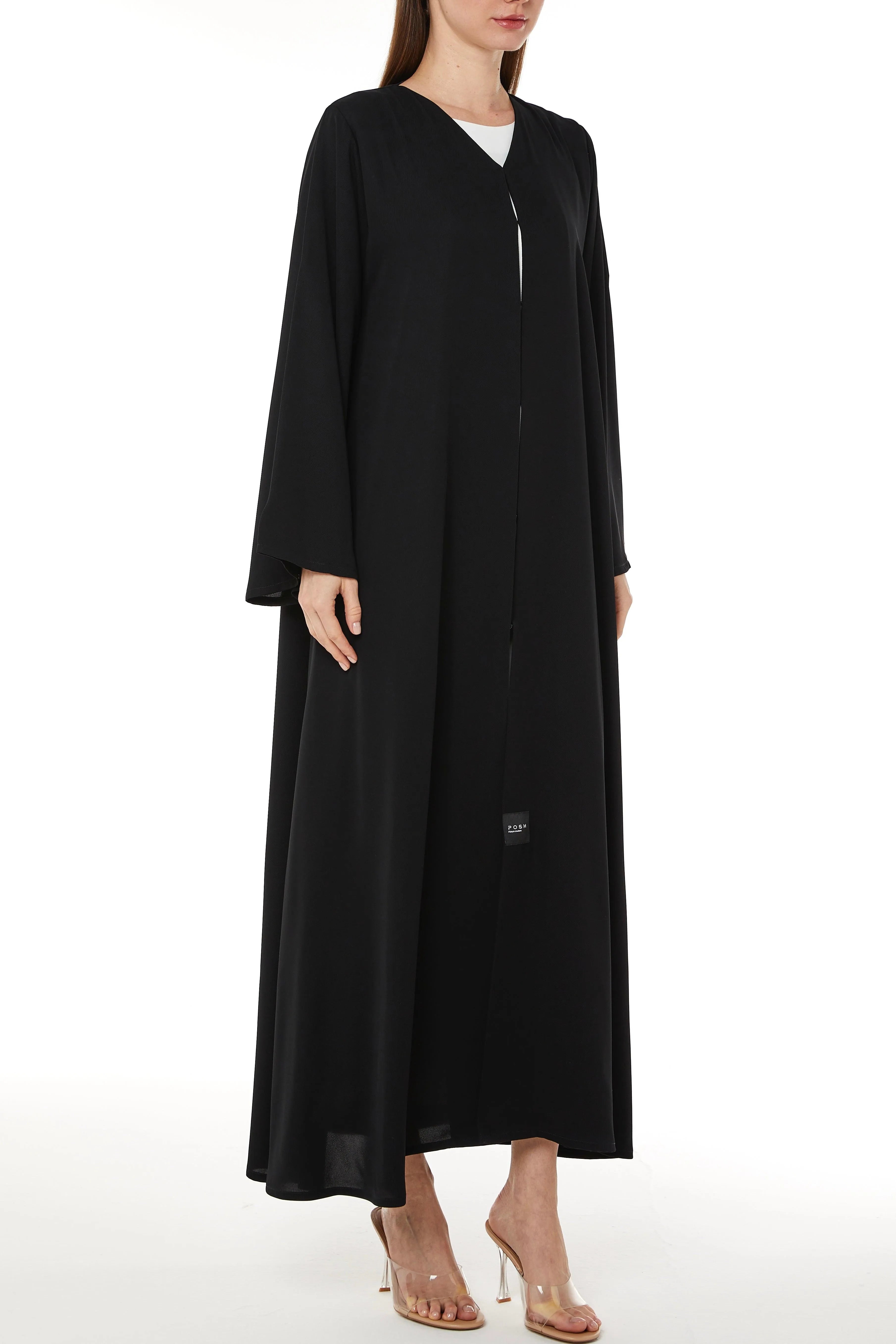 Black Kape Crepe Abaya with Flared Sleeve - Posh Abaya