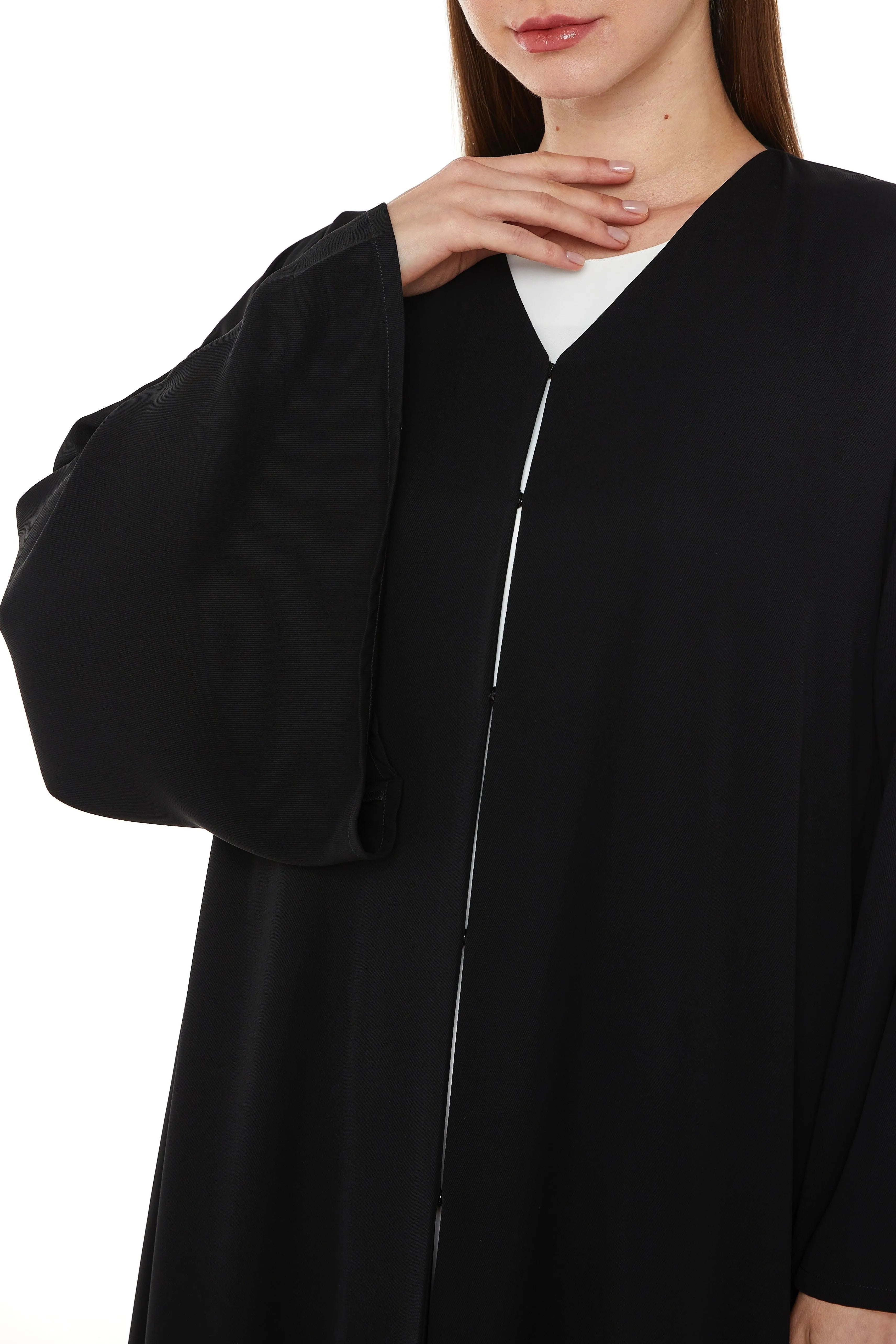 Black Kape Crepe Abaya with Flared Sleeve - Posh Abaya