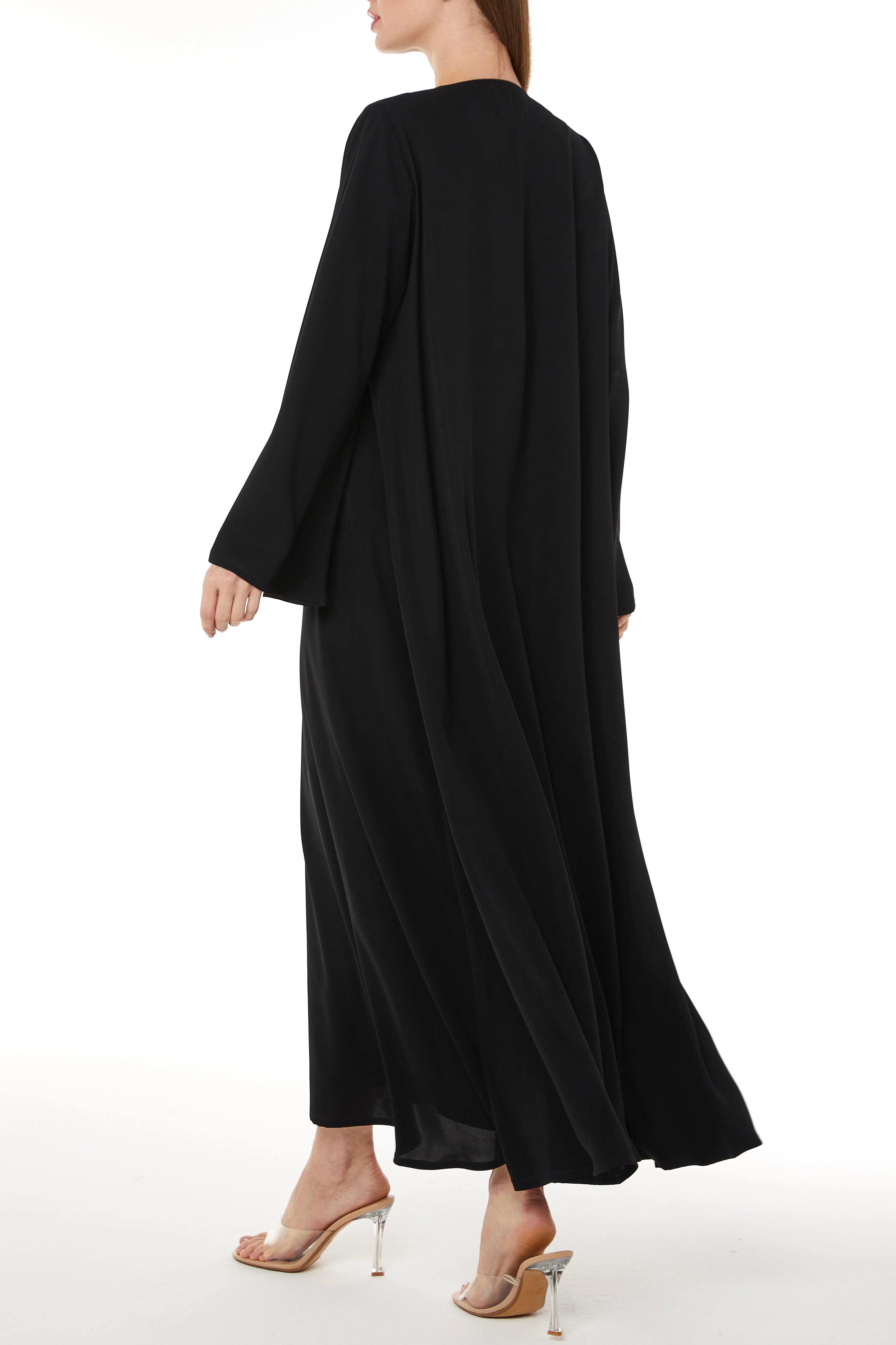 Black Kape Crepe Abaya with Flared Sleeve - Posh Abaya