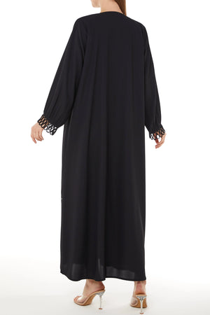 Soft Crepe Loop Detail Black Abaya - Posh Abaya