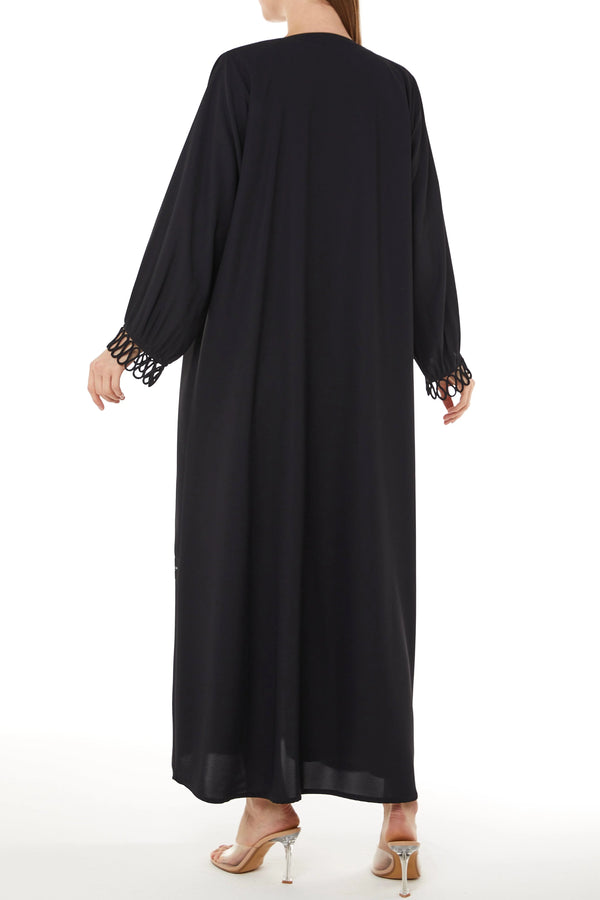 Soft Crepe Loop Detail Black Abaya - Posh Abaya