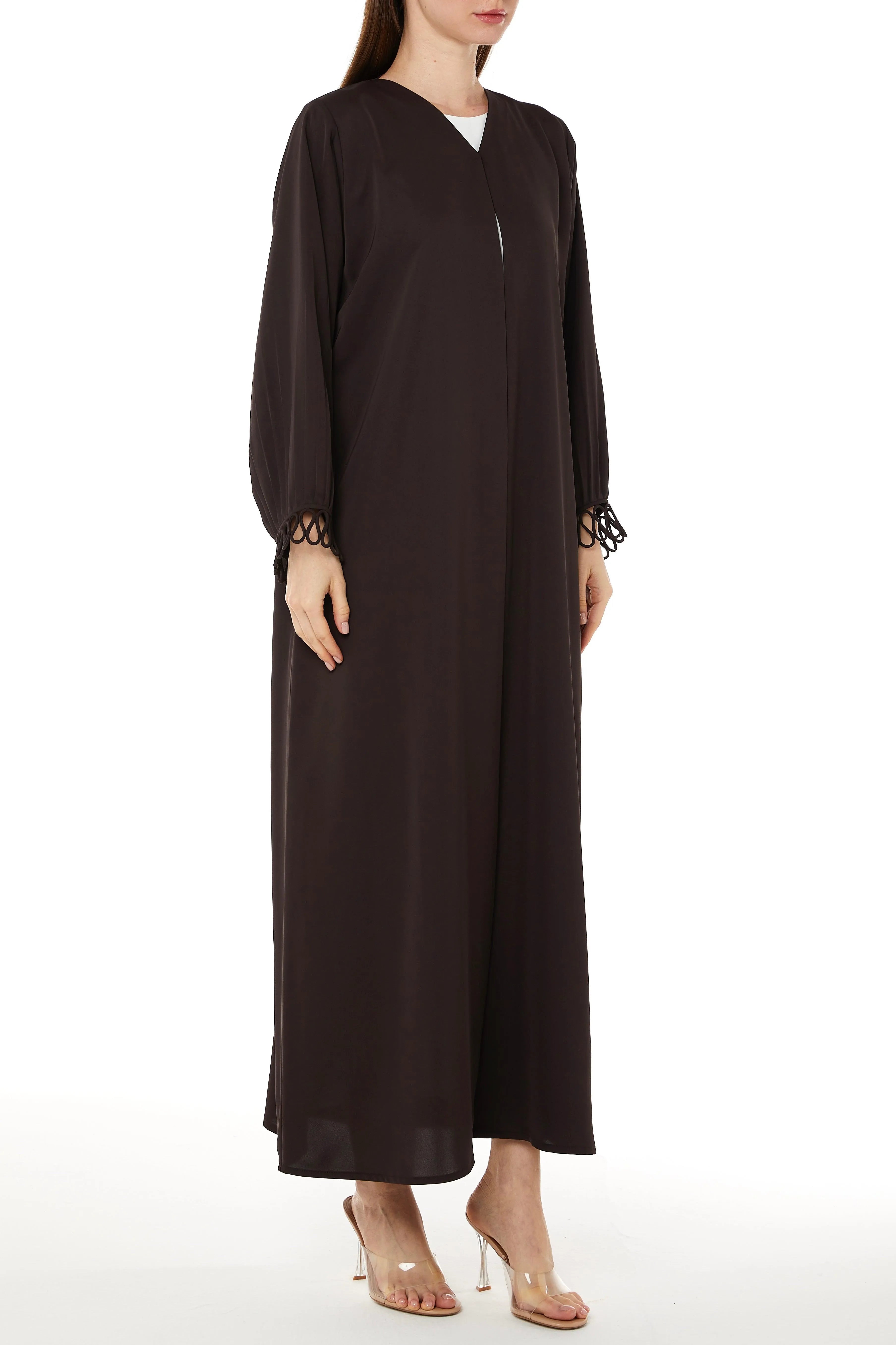 Soft Crepe Loop Detail Brown Abaya - Posh Abaya