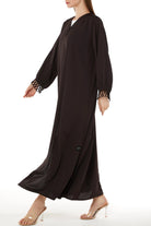 Soft Crepe Loop Detail Brown Abaya - Posh Abaya