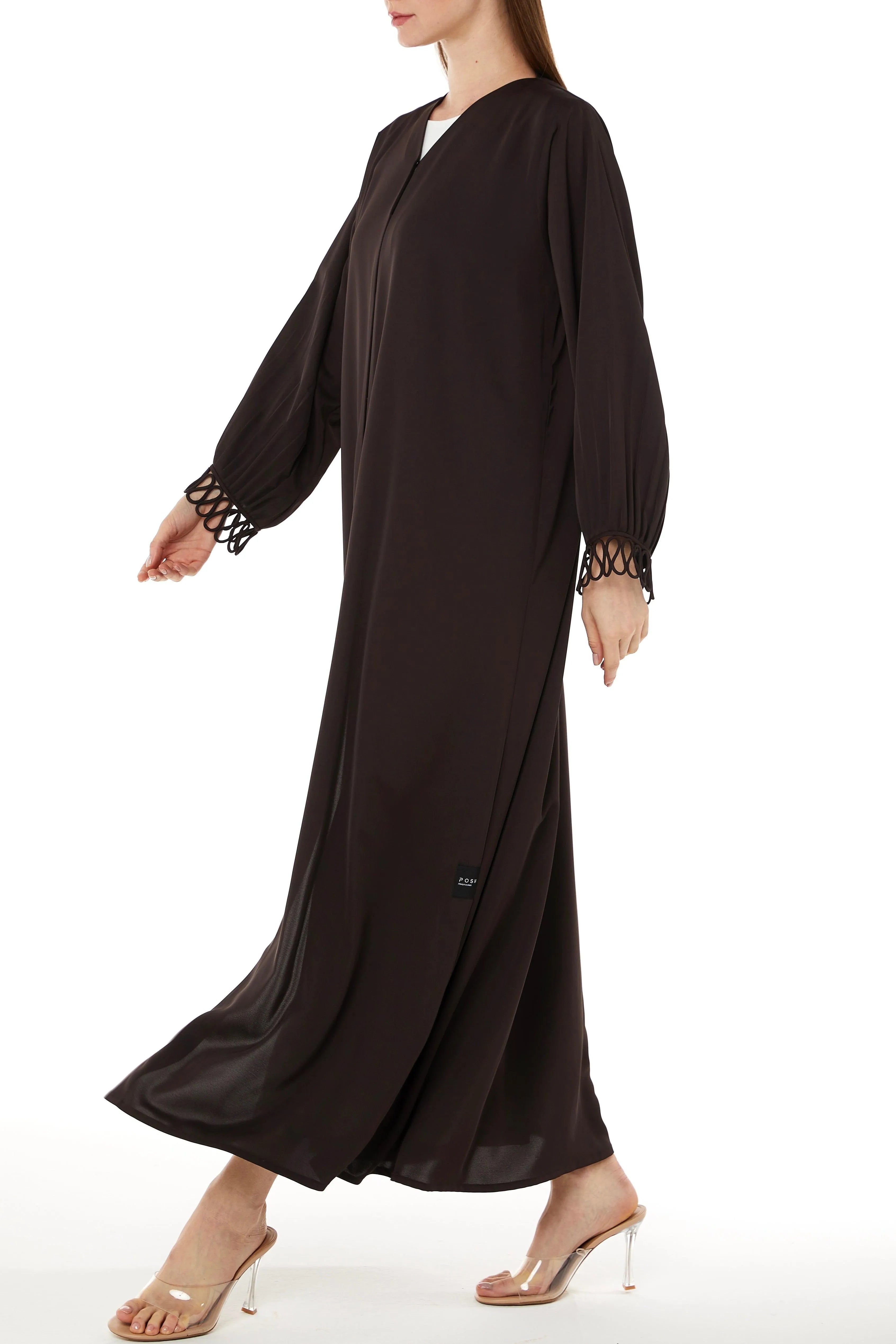 Soft Crepe Loop Detail Brown Abaya - Posh Abaya