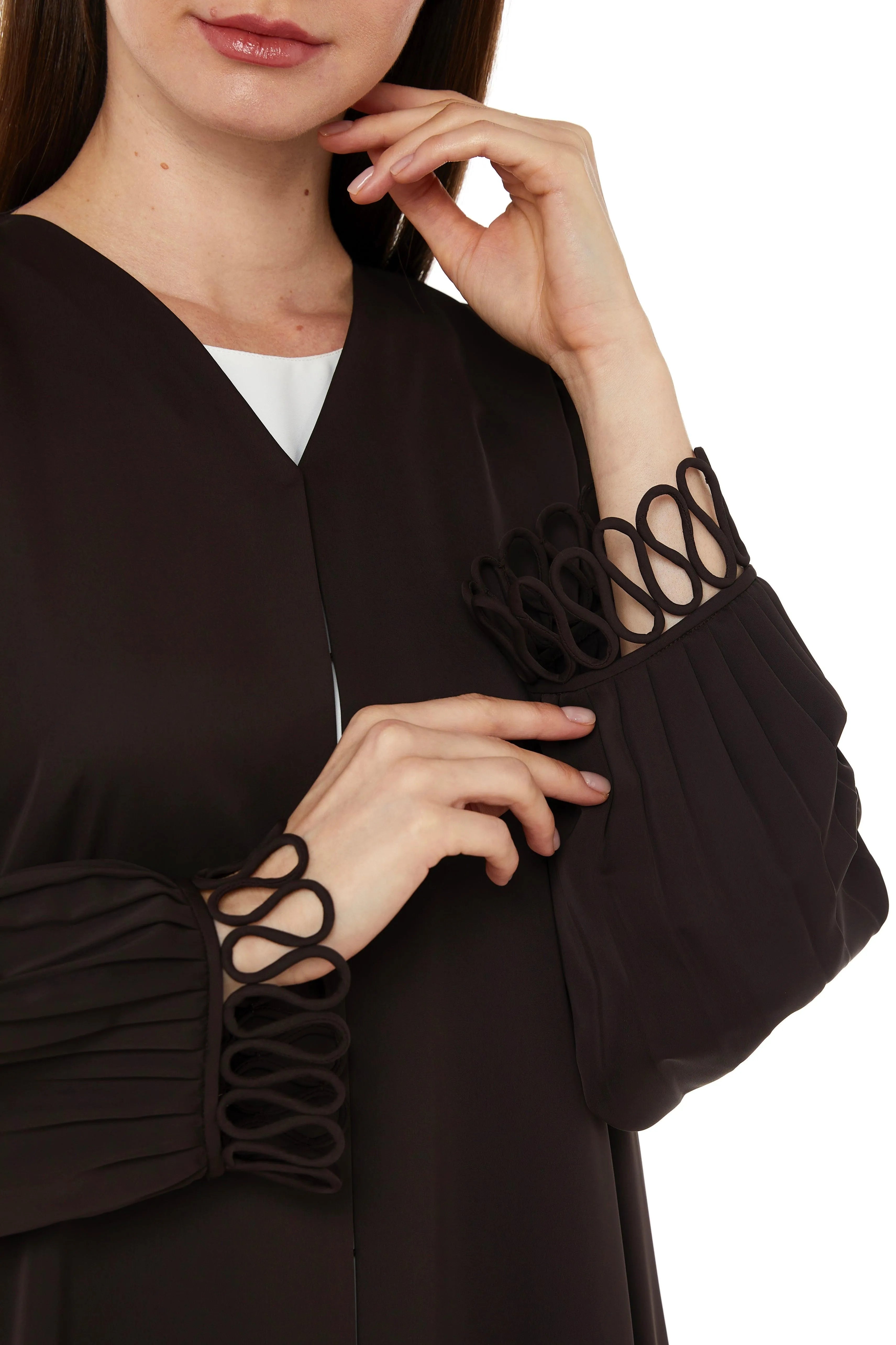 Soft Crepe Loop Detail Brown Abaya - Posh Abaya