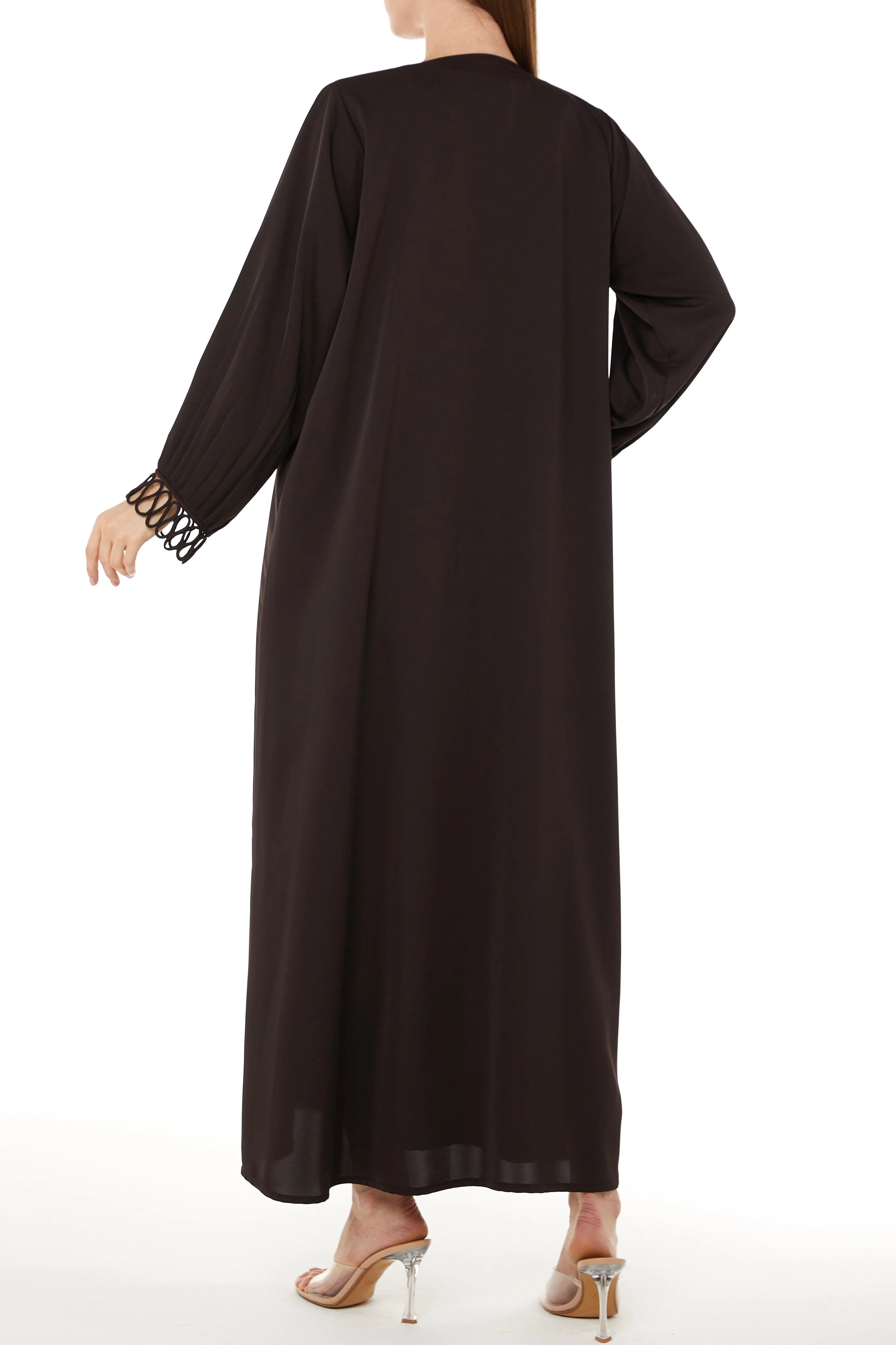 Soft Crepe Loop Detail Brown Abaya - Posh Abaya