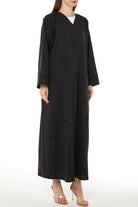 Black Kadi Crepe with Bead and Thread Work on Sides - Posh Abaya