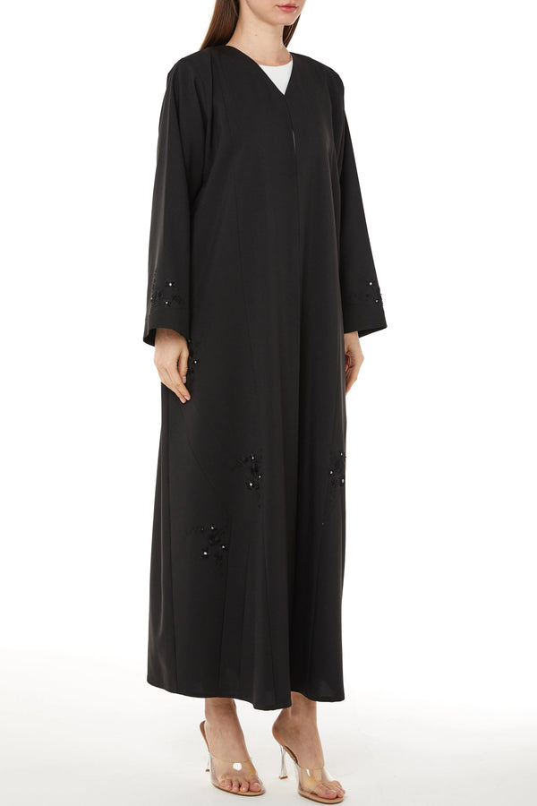 Black Kadi Custom Crepe with Bead and Thread Work on Sides