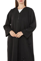 Black Kadi Crepe with Bead and Thread Work on Sides - Posh Abaya