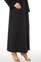 Black Kadi Crepe with Bead and Thread Work on Sides - Posh Abaya